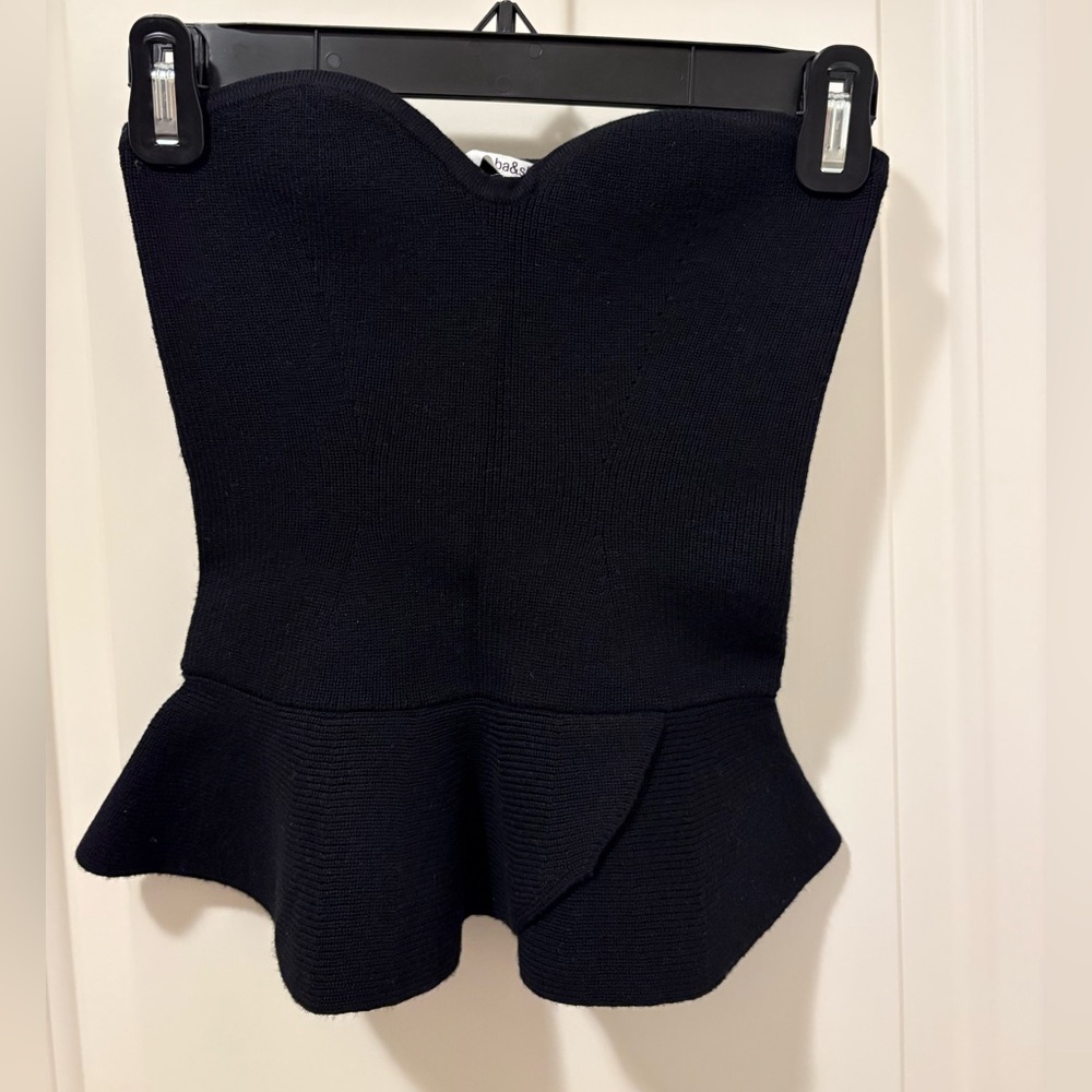 Black Knit Peplum Strapless Top by BA&SH